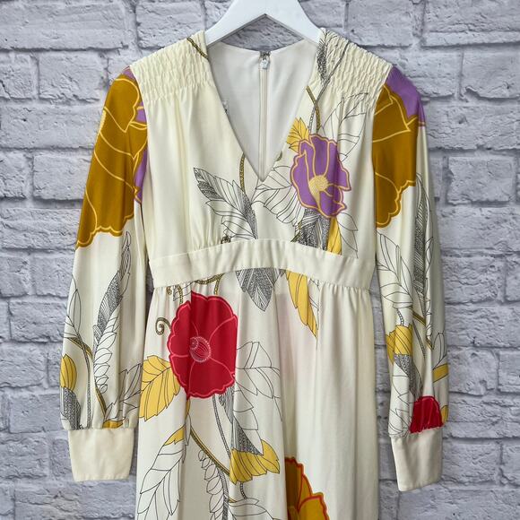 Vintage Tori Richard Honolulu Floral Maxi Dress Size 8 Long Sleeve V-Neck Hawaii - Picture 3 of 10